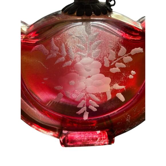 Cranberry Glass Cristallo E Argento Etched Italy Perfume Bottle Stopper Silver - Picture 7 of 11